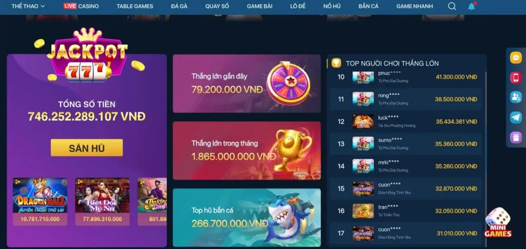 Giao diện ứng dụng di động vnz66 với trò chơi slot